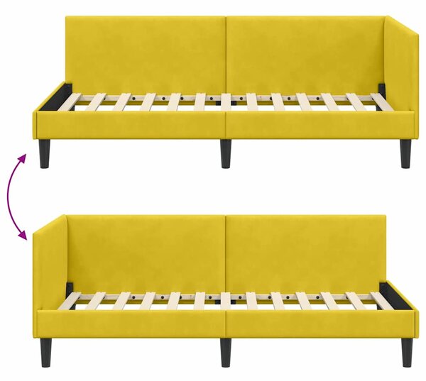 Kutni okvir kreveta s uzglavljem Žuta 90 cm x 200 cm Baršun - Žuta / 90 cm x 200 cm