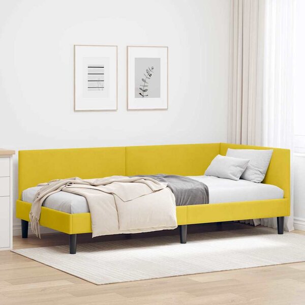 Kutni okvir kreveta s uzglavljem Žuta 90 cm x 200 cm Baršun - Žuta / 90 cm x 200 cm