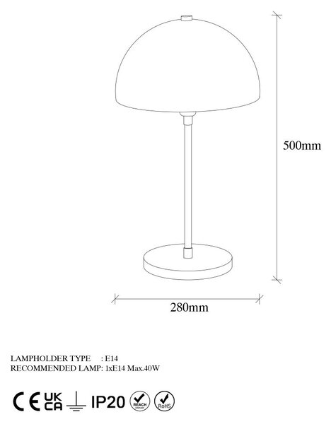 Opviq Stolna lampa VARZAN metalna vintage promjer 28 cm, visina 18 cm, ukupna dimenzija 28 x 28 x 50 cm, duljina kabla 200 cm, E14 40 W, Varzan - 10857