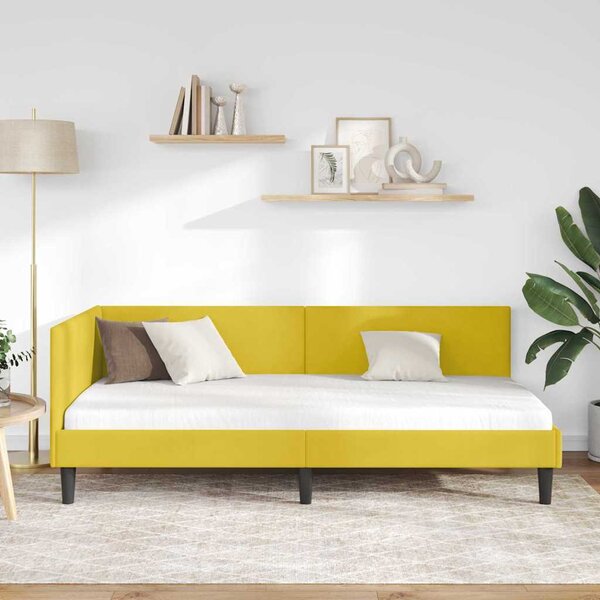 Kutni okvir kreveta s uzglavljem Žuta 90 cm x 200 cm Baršun - Žuta / 90 cm x 200 cm