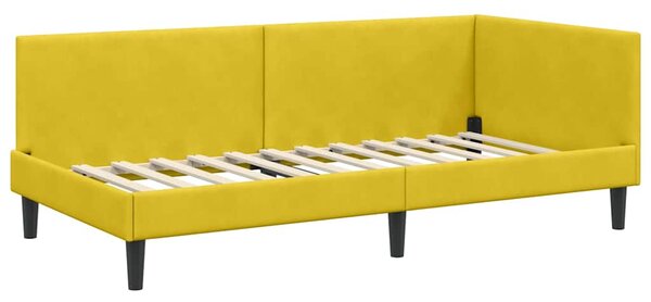 Kutni okvir kreveta s uzglavljem Žuta 90 cm x 200 cm Baršun - Žuta / 90 cm x 200 cm