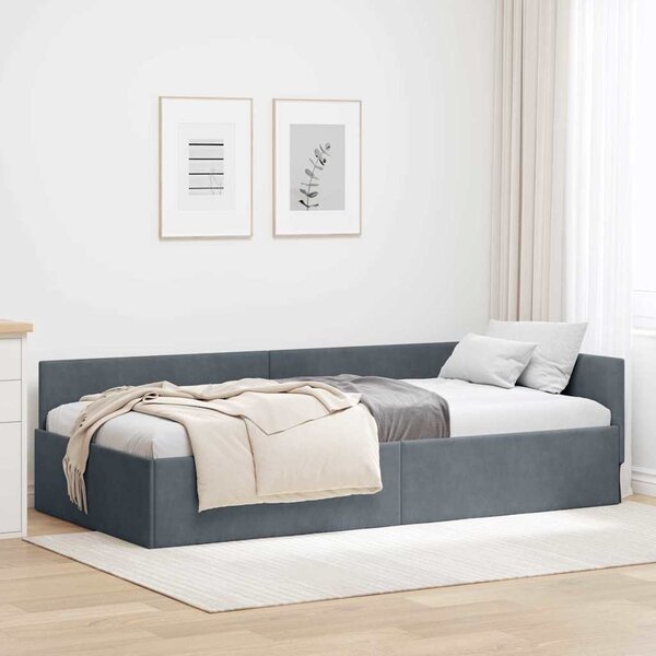 Kutni okvir kreveta Tamno siva 80 cm x 200 cm Baršun - Siva / 80 cm x 200 cm