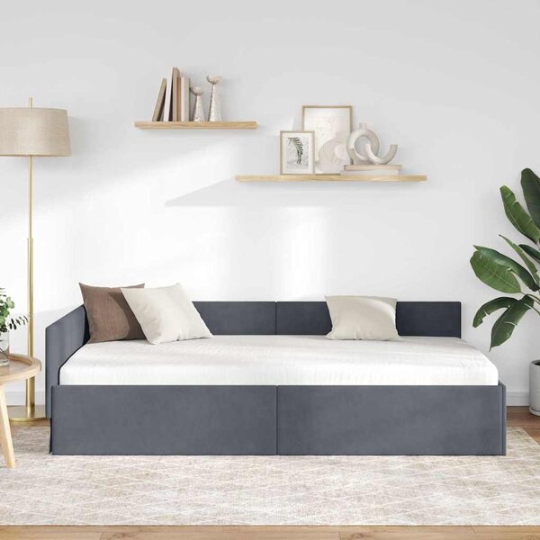 Kutni okvir kreveta Tamno siva 80 cm x 200 cm Baršun - Siva / 80 cm x 200 cm