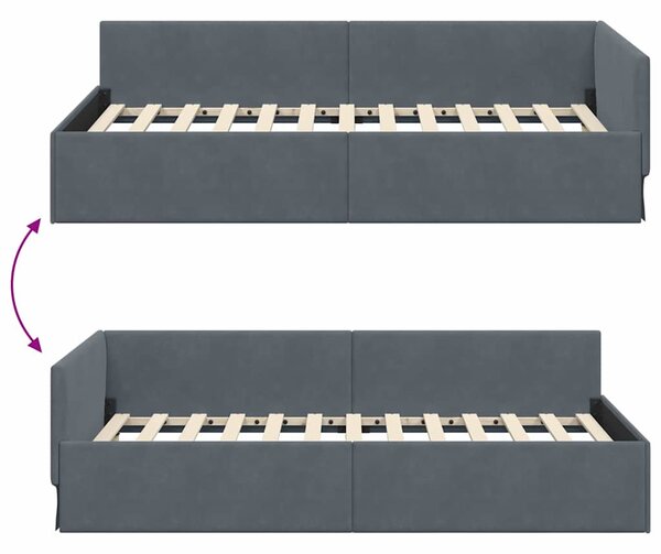Kutni okvir kreveta Tamno siva 80 cm x 200 cm Baršun - Siva / 80 cm x 200 cm
