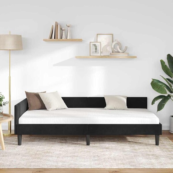 Kutni okvir kreveta s uzglavljem Crna 100 cm x 200 cm Baršun - Crna / 100 cm x 200 cm