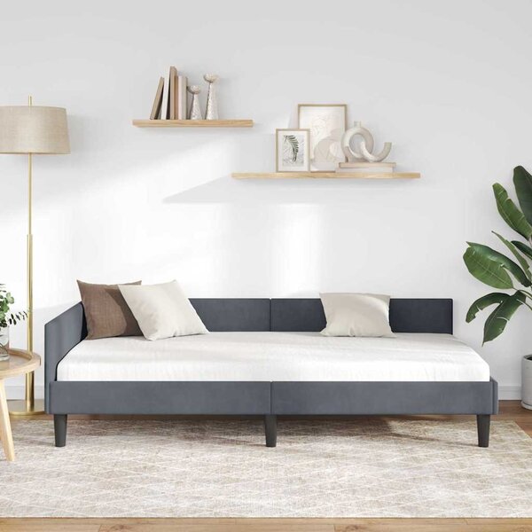 Kutni okvir kreveta Tamno siva 100 cm x 200 cm Baršun - Siva / 100 cm x 200 cm