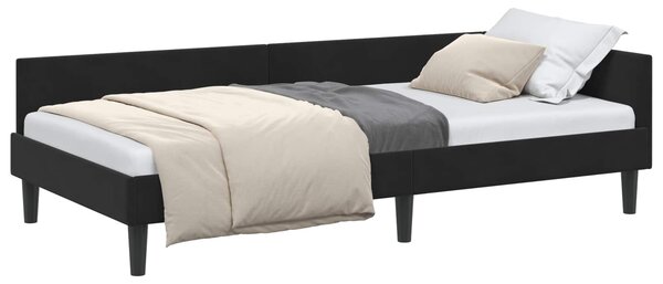 Kutni okvir kreveta s uzglavljem Crna 100 cm x 200 cm Baršun - Crna / 100 cm x 200 cm
