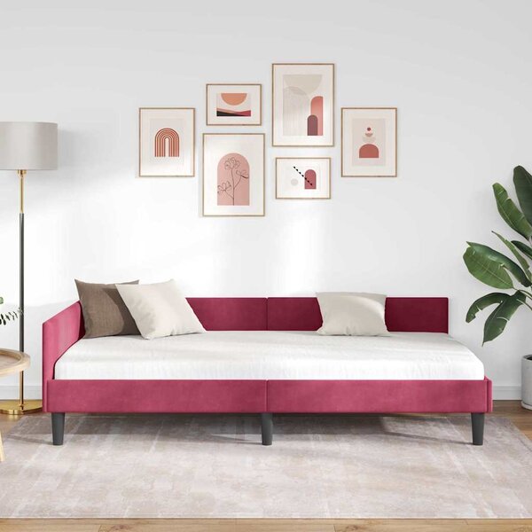 Kutni okvir kreveta Vinska crvena 100 cm x 200 cm Baršun - Crvena / 100 cm x 200 cm