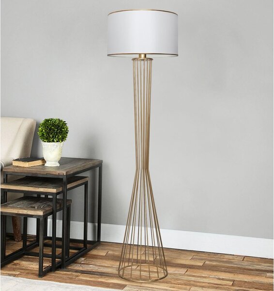 Opviq Podna lampa FLOOR bijelo- zlatno, metal- platno, 21 x 38 cm, visina 155 cm, E27 60 W, AYD-3077