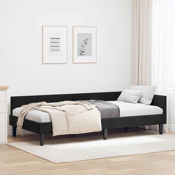 Kutni okvir kreveta s uzglavljem Crna 100 cm x 200 cm Baršun - Crna / 100 cm x 200 cm
