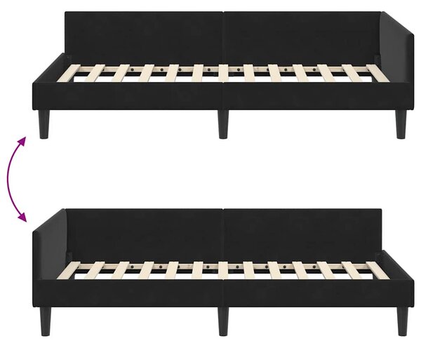 Kutni okvir kreveta s uzglavljem Crna 100 cm x 200 cm Baršun - Crna / 100 cm x 200 cm