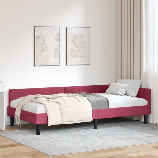 Kutni okvir kreveta Vinska crvena 100 cm x 200 cm Baršun - Crvena / 100 cm x 200 cm