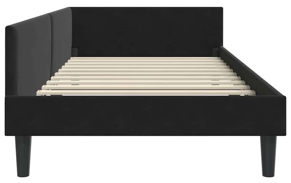Kutni okvir kreveta s uzglavljem Crna 100 cm x 200 cm Baršun - Crna / 100 cm x 200 cm