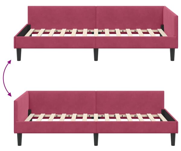 Kutni okvir kreveta Vinska crvena 100 cm x 200 cm Baršun - Crvena / 100 cm x 200 cm