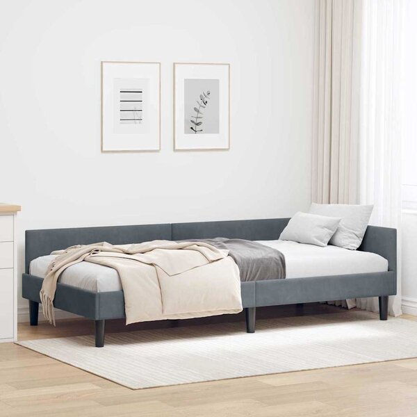 Kutni okvir kreveta Tamno siva 100 cm x 200 cm Baršun - Siva / 100 cm x 200 cm