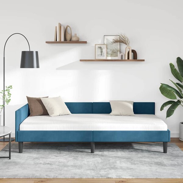 Kutni okvir kreveta s uzglavljem Plava 100 cm x 200 cm Baršun - Plava / 100 cm x 200 cm