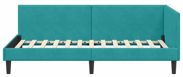 Kutni okvir kreveta s uzglavljem Tirkizna 90 cm x 200 cm Baršun - Tirkizna / 90 cm x 200 cm