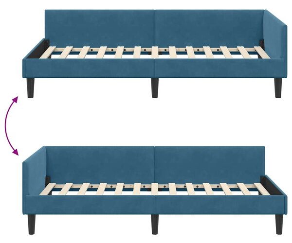 Kutni okvir kreveta s uzglavljem Plava 100 cm x 200 cm Baršun - Plava / 100 cm x 200 cm