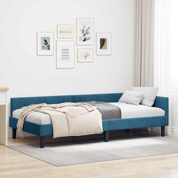 Kutni okvir kreveta s uzglavljem Plava 100 cm x 200 cm Baršun - Plava / 100 cm x 200 cm