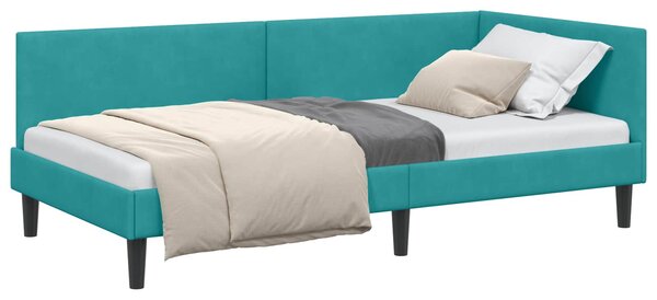 Kutni okvir kreveta s uzglavljem Tirkizna 90 cm x 200 cm Baršun - Tirkizna / 90 cm x 200 cm