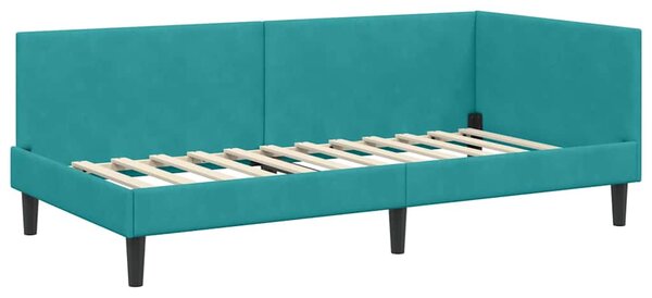 Kutni okvir kreveta s uzglavljem Tirkizna 90 cm x 200 cm Baršun - Tirkizna / 90 cm x 200 cm