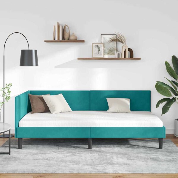 Kutni okvir kreveta s uzglavljem Tirkizna 90 cm x 200 cm Baršun - Tirkizna / 90 cm x 200 cm