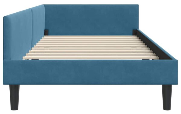 Kutni okvir kreveta s uzglavljem Plava 100 cm x 200 cm Baršun - Plava / 100 cm x 200 cm
