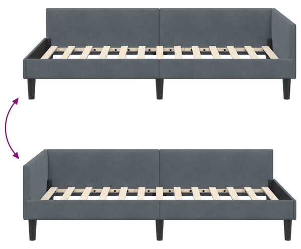 Kutni okvir kreveta Tamno siva 100 cm x 200 cm Baršun - Siva / 100 cm x 200 cm