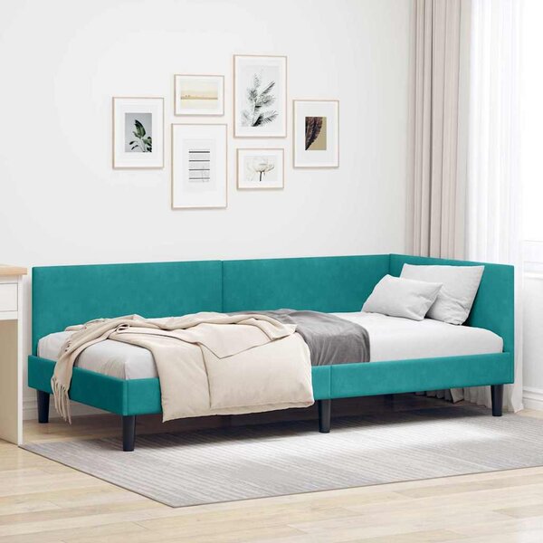 Kutni okvir kreveta s uzglavljem Tirkizna 90 cm x 200 cm Baršun - Tirkizna / 90 cm x 200 cm