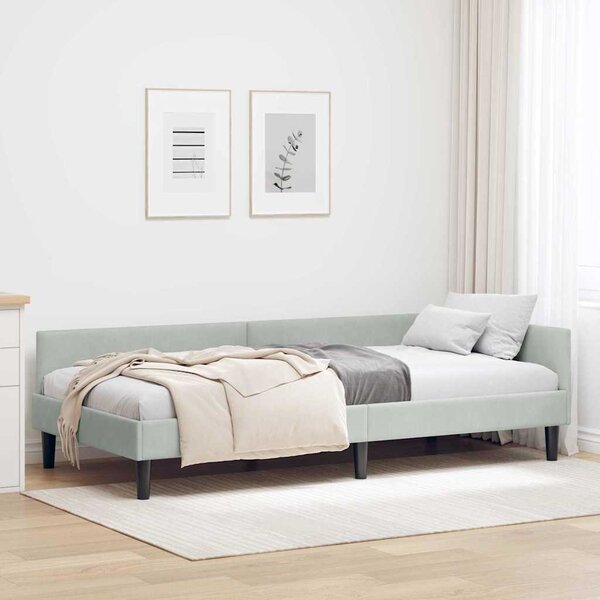 Kutni okvir kreveta Svijetlo siva 90 cm x 190 cm Baršun - Svjetlosiva / 90 cm x 190 cm