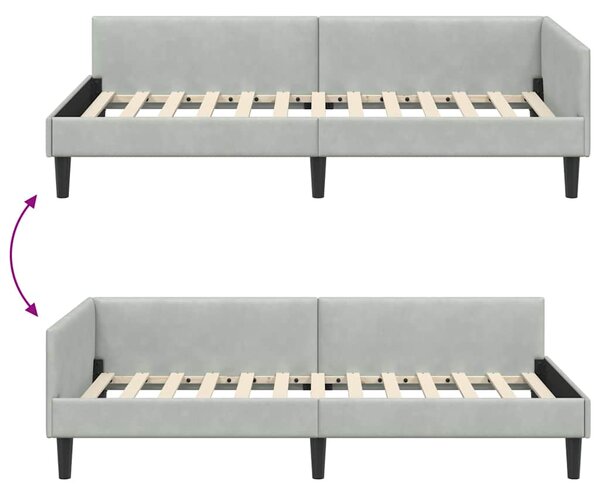 Kutni okvir kreveta Svijetlo siva 90 cm x 190 cm Baršun - Svjetlosiva / 90 cm x 190 cm