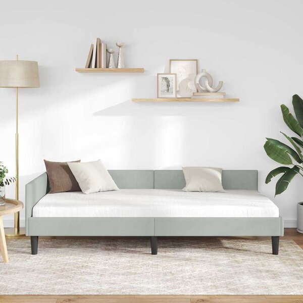 Kutni okvir kreveta Svijetlo siva 90 cm x 190 cm Baršun - Svjetlosiva / 90 cm x 190 cm