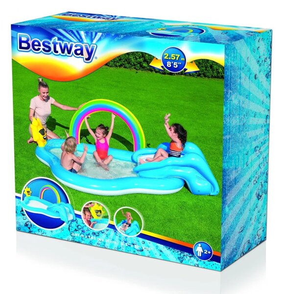 Napuhano igralište za vrt Sunny Rainbow 257x145x91cm BESTWAY + tobogan
