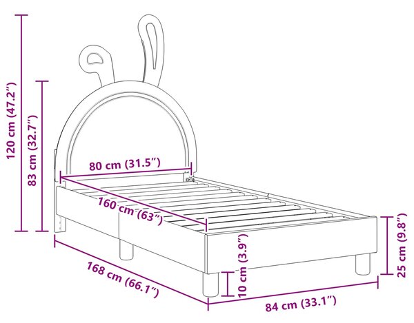 Krevet za djecu s uzglavljem Svijetlo siva 80 x 160 cm PU - Svjetlosiva / 80 x 160 cm