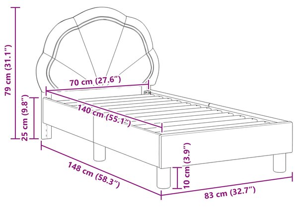 Okvir kreveta za malu djecu s naslonom Crna 70 x 140 cm Baršun - Crna / 70 x 140 cm
