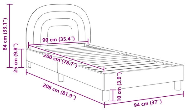 Krevet za djecu s uzglavljem Krem 90 x 200 cm Baršun - Krem / 90 x 200 cm