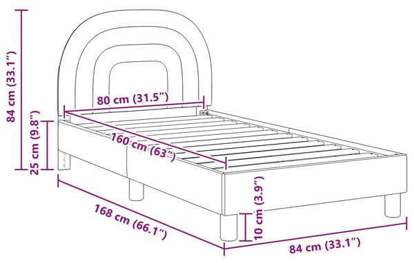 Krevet za djecu s uzglavljem Krem 80 x 160 cm Baršun - Krem / 80 x 160 cm