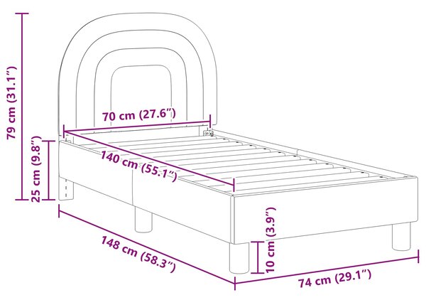 Okvir kreveta za malu djecu s naslonom Krem 70 x 140 cm Baršun - Krem / 70 x 140 cm