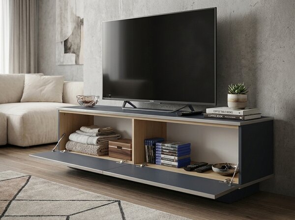 TV komoda ALVIN 135 cm, antracit/srebrna