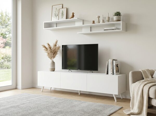 AKCIJA TV stolić MIYA 150 cm s zidnom policom, bijeli II. kvaliteta