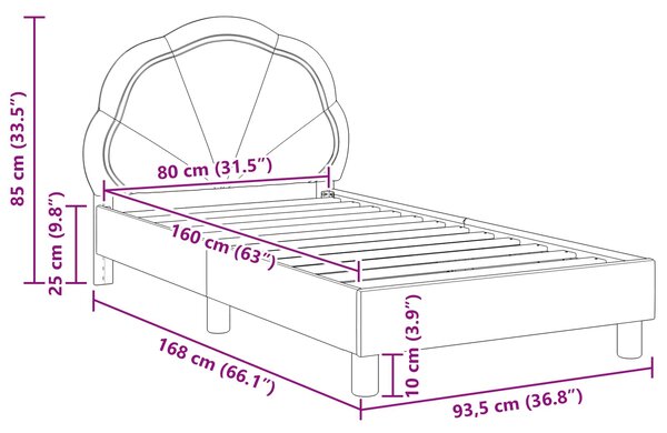 Krevet za djecu s uzglavljem Crna 80 x 160 cm Baršun - Crna / 80 x 160 cm