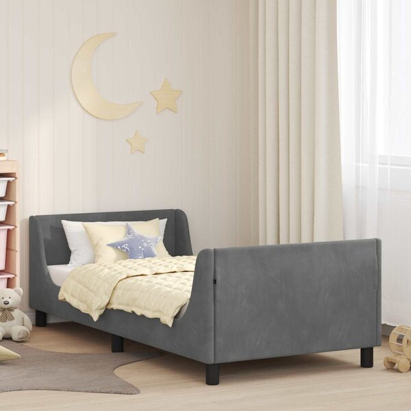 Krevet za djecu s uzglavljem Tamnosiva 80 x 200 cm Baršun - Siva / 80 x 200 cm