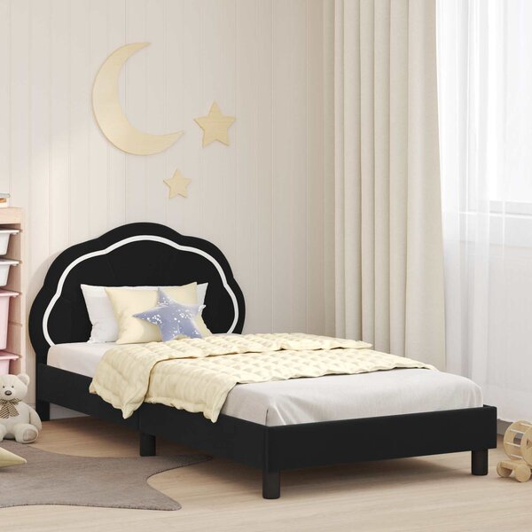 Krevet za djecu s uzglavljem Crna 90 x 200 cm Baršun - Crna / 90 x 200 cm