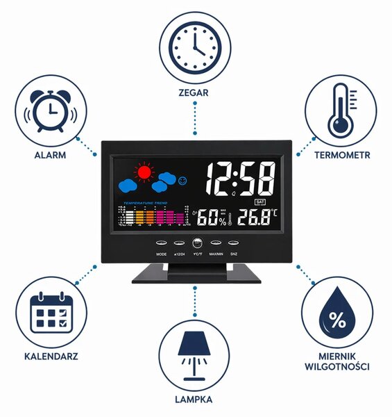 Digitalni sat s unutarnjim termometrom i higrometrom LED meteorološka stanica