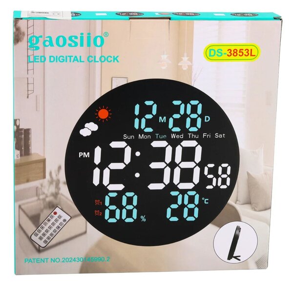 Digitalni LED zidni sat s datumom, temperaturom i vlažnosti, alarmom, daljinskim upravljačem 25 cm