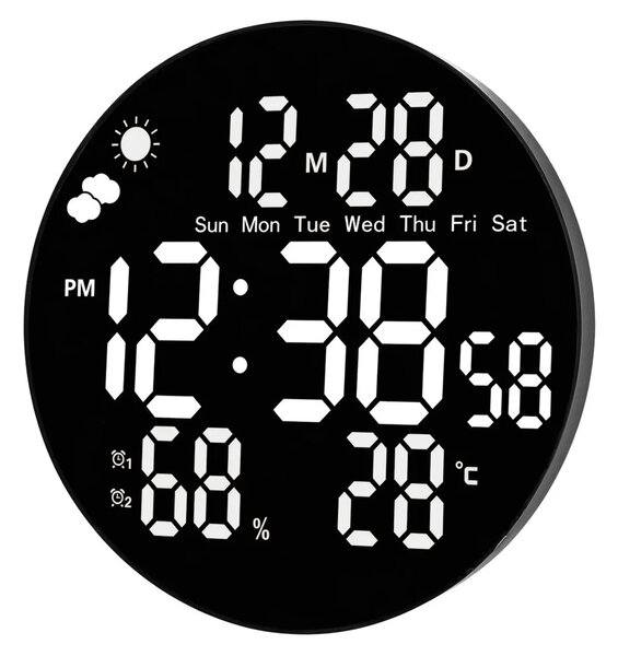 Digitalni LED zidni sat s datumom, temperaturom i vlažnosti, alarmom, daljinskim upravljačem 25 cm
