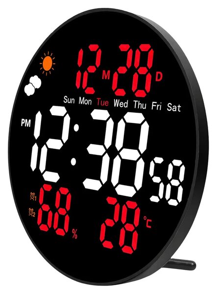Digitalni LED zidni sat s datumom, temperaturom i vlažnosti, alarmom, daljinskim upravljačem 25 cm