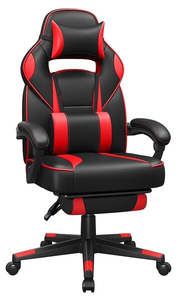 Ergonomska stolica s osloncem za noge i lumbalnim jastukom, crno crvena
