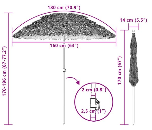 Suncobran za plažu Prirodna 160 x 160 x 196 cm - Smeđa / 160 x 160 x 196 cm
