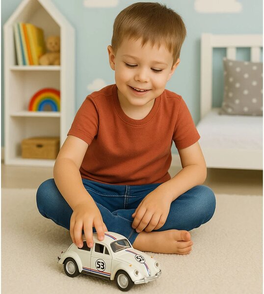 Klasični automobil Buba s metalnim pogonom, otvaranjem vrata, bež 1:32